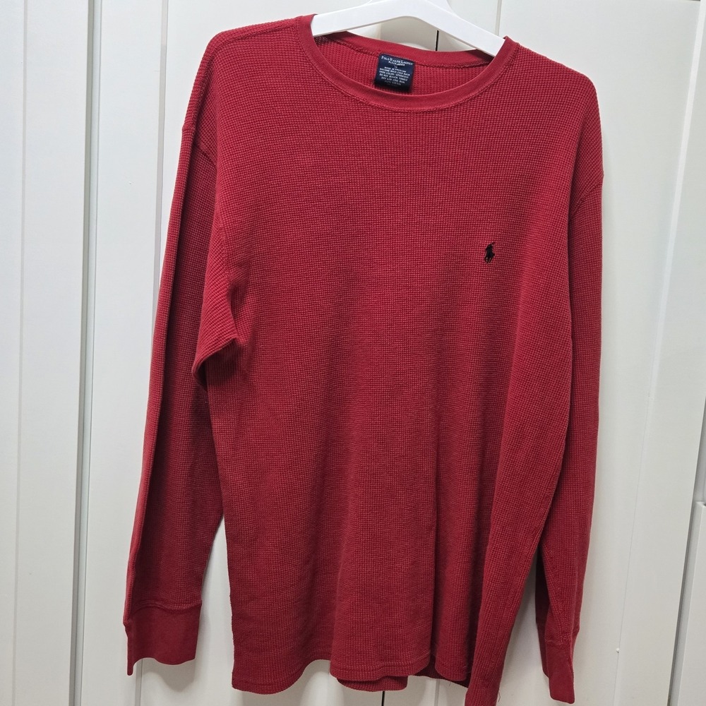 Polo Ralph Lauren Sleepwear Shirt Mens Xl Red Waffle Knit Pony Logo‎ Long Sleeve